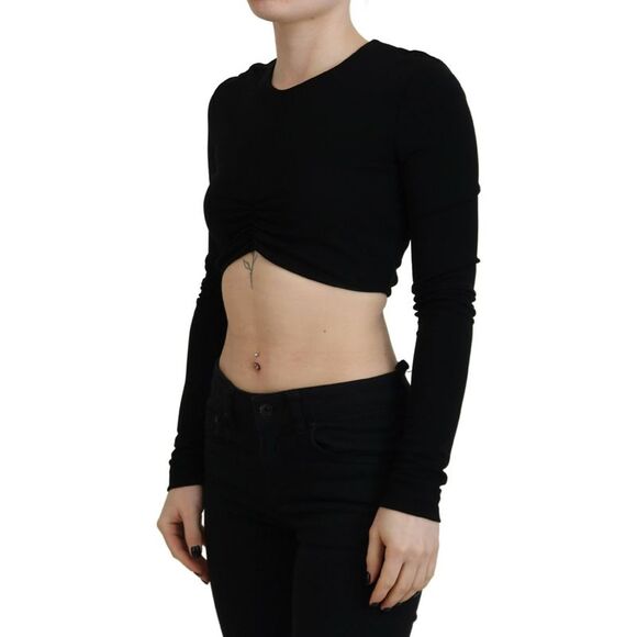 Dsquared² Black Viscose Cropped Round Neck Long Sleeves Women's Top (Pre-Owned) - Picture 2 of 5